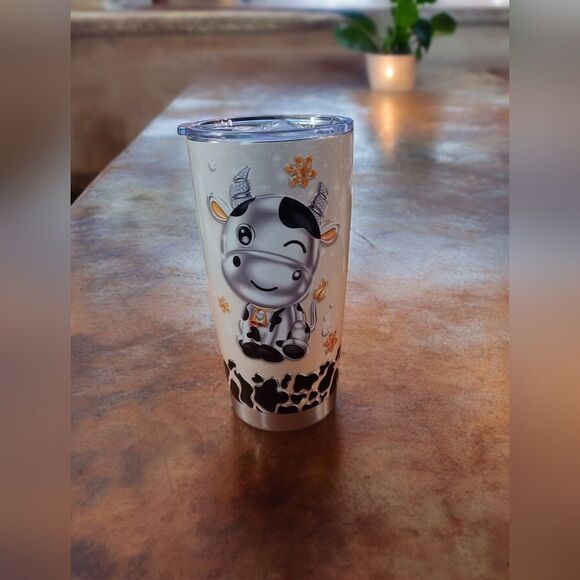NWOT SANDJEST Adorable Cow Print Stainless Steel Tumbler 20oz - Picture 1 of 3